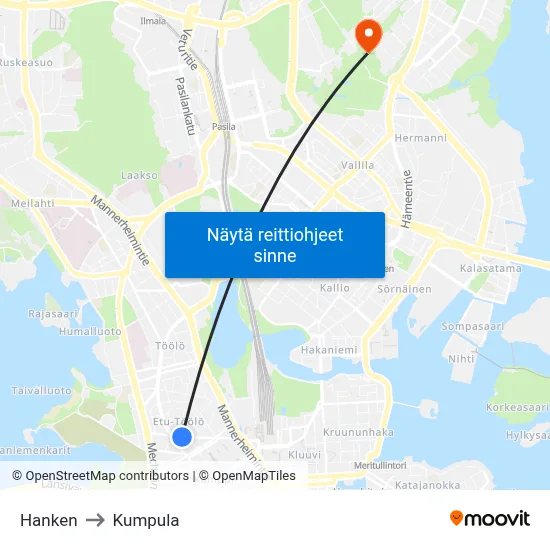 Hanken to Kumpula map