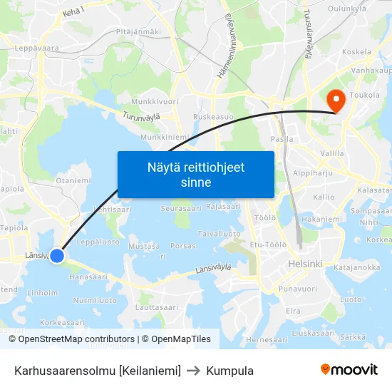 Karhusaarensolmu [Keilaniemi] to Kumpula map