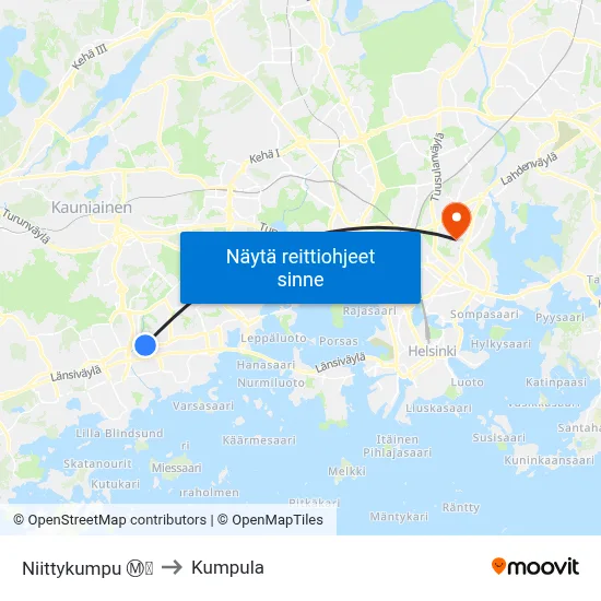 Niittykumpu Ⓜ️🛍️ to Kumpula map