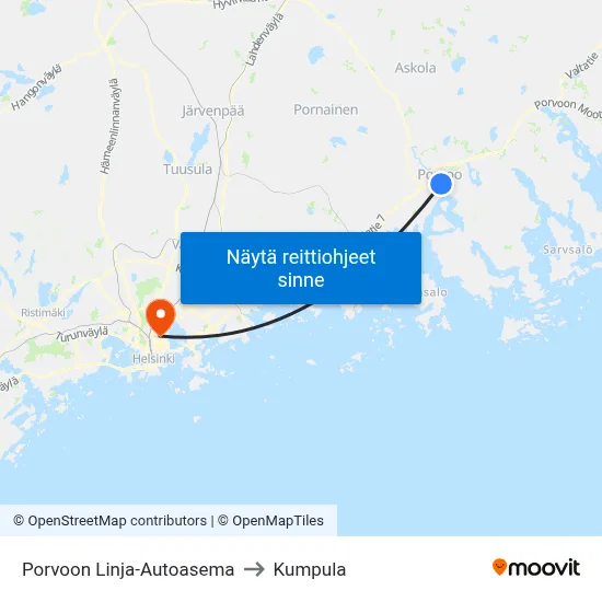 Porvoon Linja-Autoasema to Kumpula map