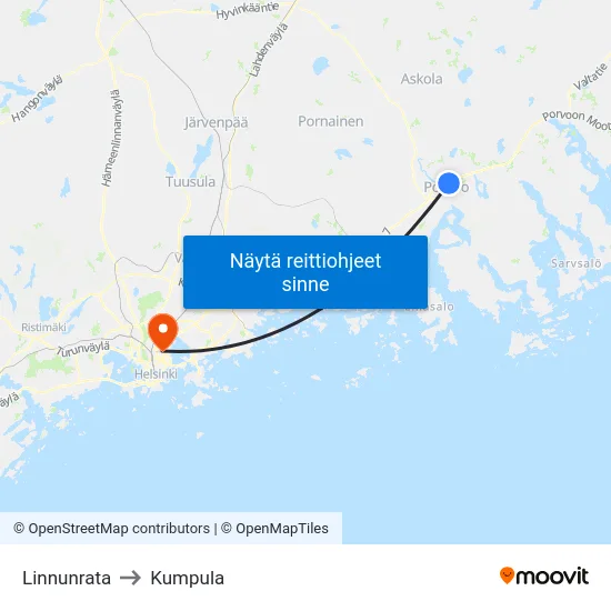 Linnunrata to Kumpula map