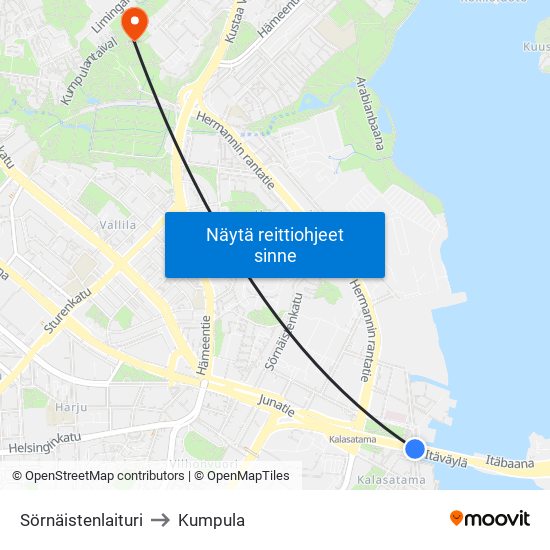 Sörnäistenlaituri to Kumpula map
