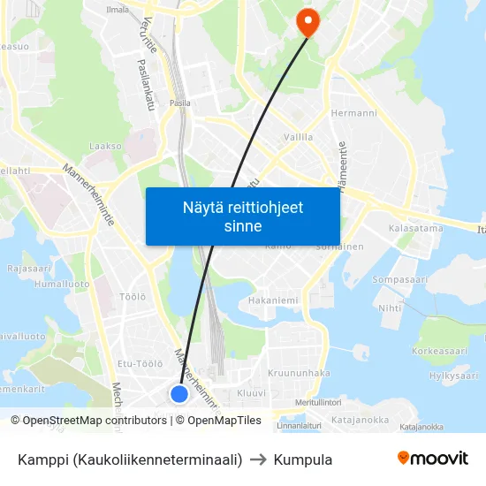 Kamppi (Kaukoliikenneterminaali) to Kumpula map