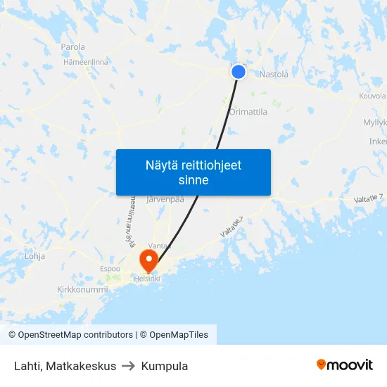 Lahti, Matkakeskus to Kumpula map