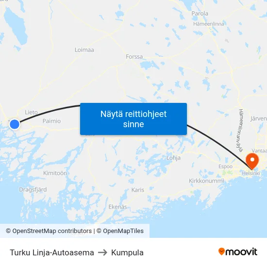 Turku Linja-Autoasema to Kumpula map