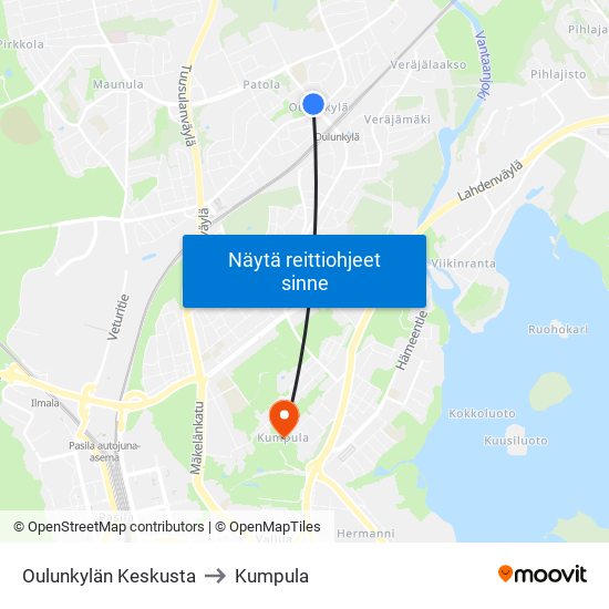 Oulunkylän Keskusta to Kumpula map