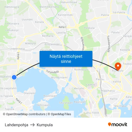 Lahdenpohja to Kumpula map