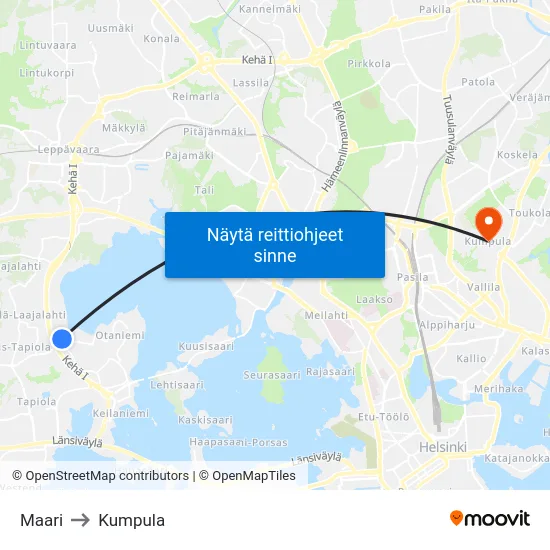 Maari to Kumpula map