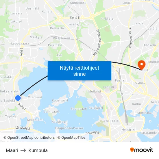 Maari to Kumpula map