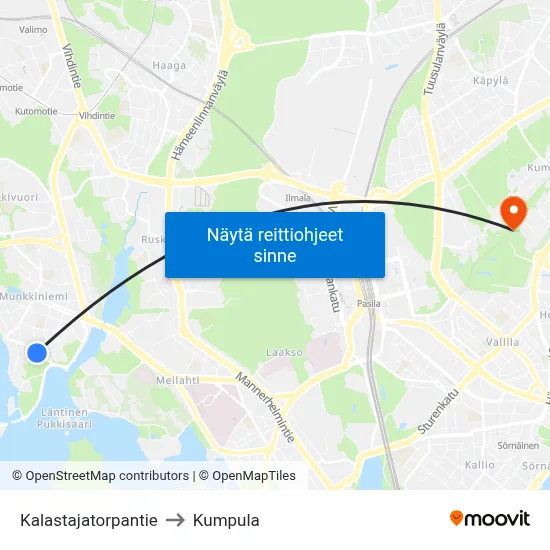 Kalastajatorpantie to Kumpula map