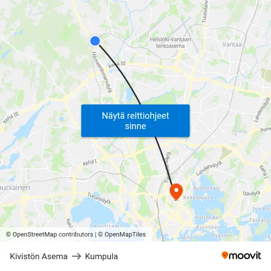 Kivistön Asema to Kumpula map