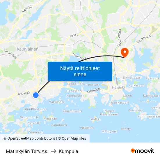 Matinkylän Terv.As. to Kumpula map