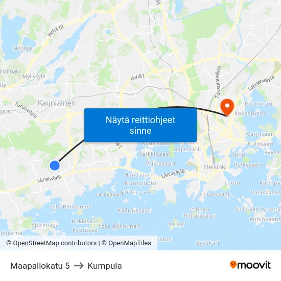 Maapallokatu 5 to Kumpula map