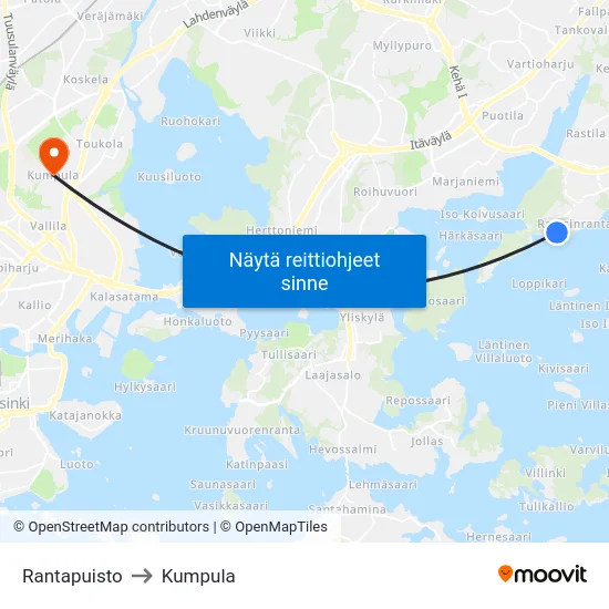 Rantapuisto to Kumpula map