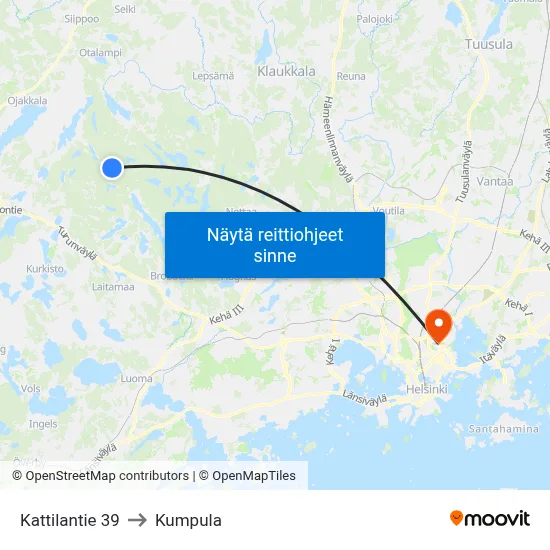 Kattilantie 39 to Kumpula map