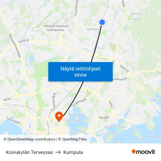 Koivukylän Terveysas to Kumpula map