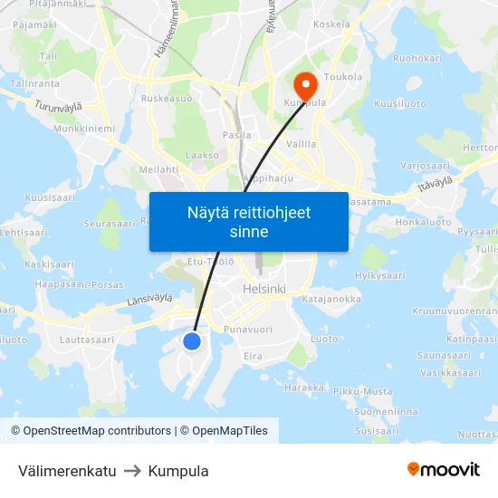 Välimerenkatu to Kumpula map
