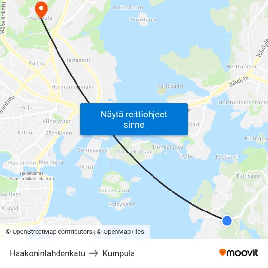 Haakoninlahdenkatu to Kumpula map