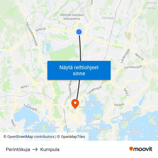 Perintökuja to Kumpula map