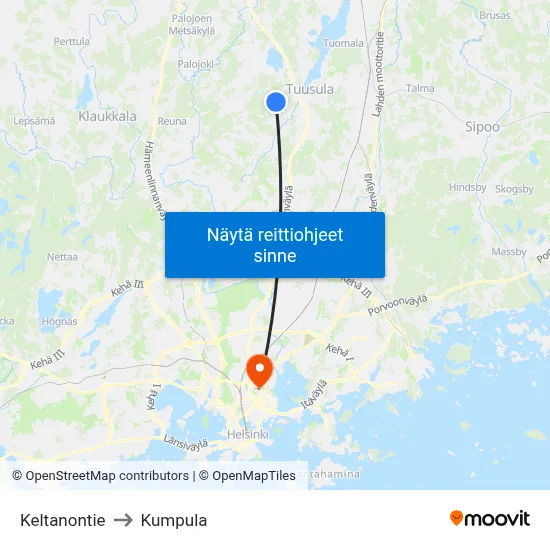 Keltanontie to Kumpula map