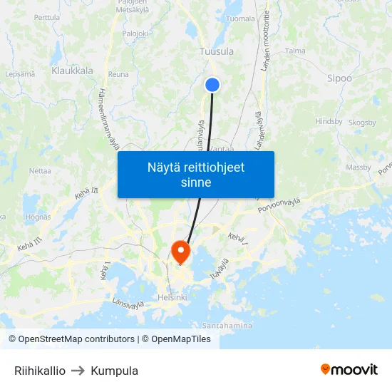 Riihikallio to Kumpula map