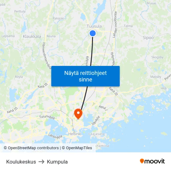 Koulukeskus to Kumpula map