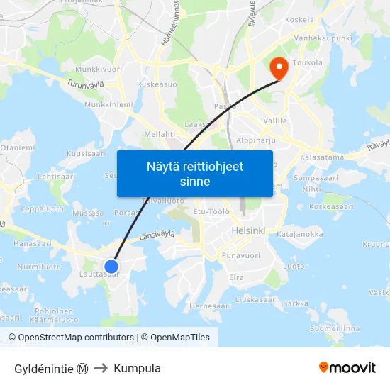 Gyldénintie Ⓜ️ to Kumpula map