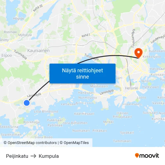 Peijinkatu to Kumpula map