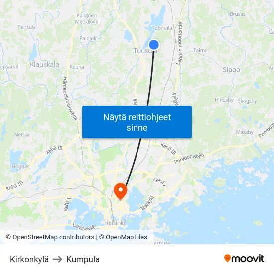 Kirkonkylä to Kumpula map