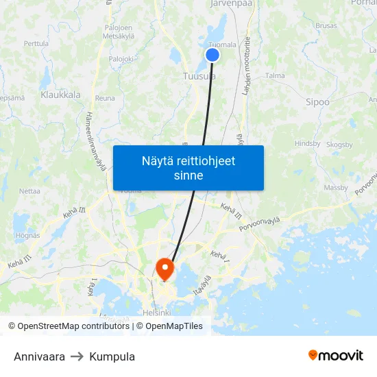 Annivaara to Kumpula map