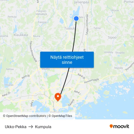 Ukko-Pekka to Kumpula map