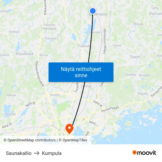 Saunakallio to Kumpula map