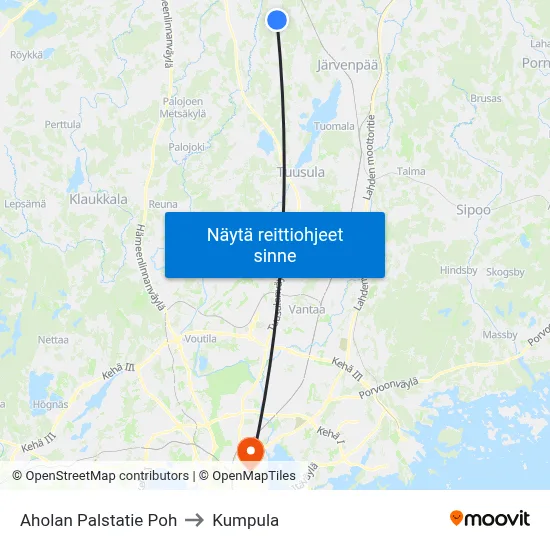 Aholan Palstatie Poh to Kumpula map