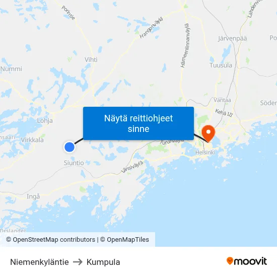 Niemenkyläntie to Kumpula map