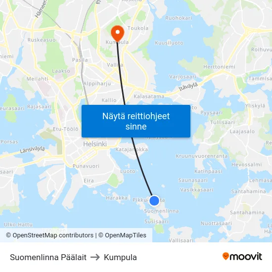 Suomenlinna Päälait to Kumpula map