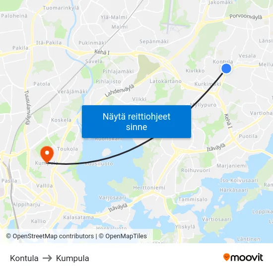 Kontula [Ostari] to Kumpula map