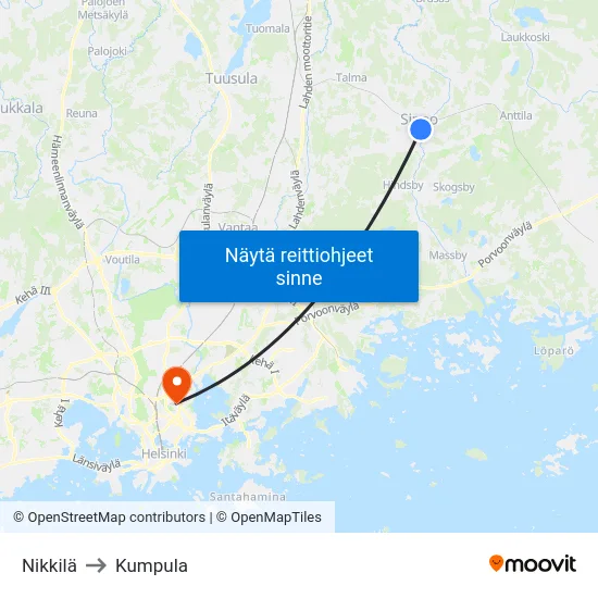 Nikkilä to Kumpula map