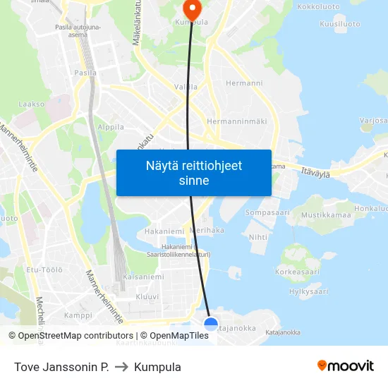 Tove Janssonin P. to Kumpula map