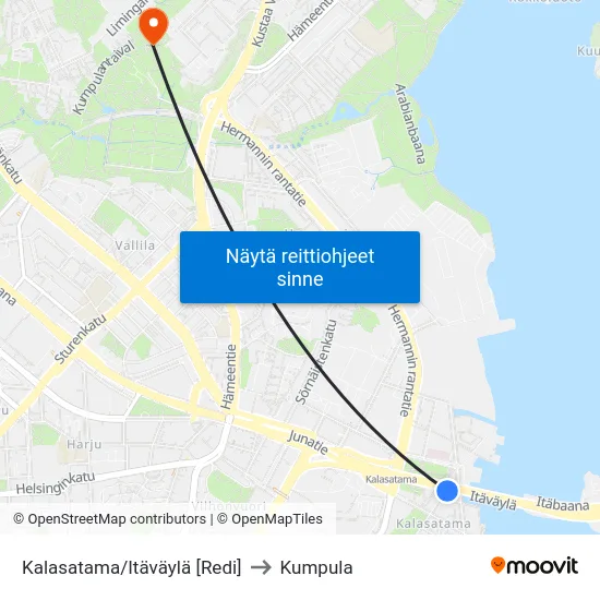 Kalasatama/Itäväylä [Redi] to Kumpula map