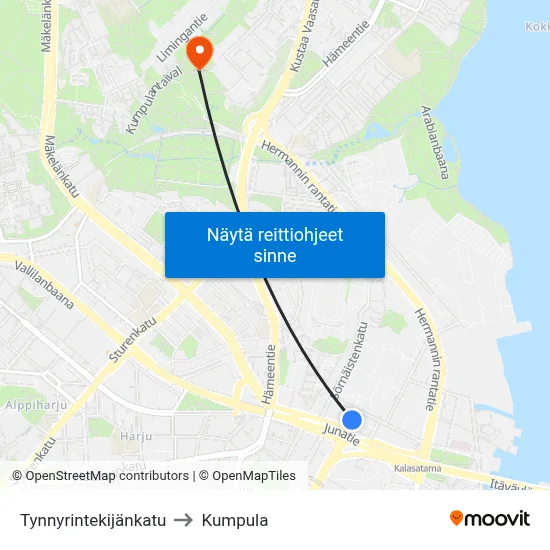 Tynnyrintekijänkatu to Kumpula map