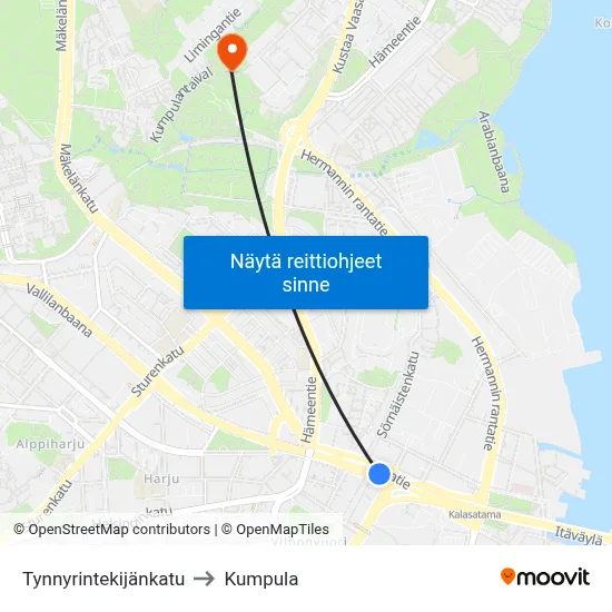 Tynnyrintekijänkatu to Kumpula map