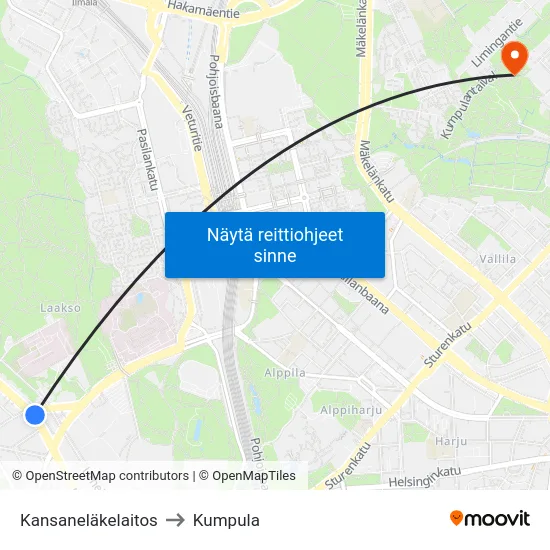 Kansaneläkelaitos to Kumpula map