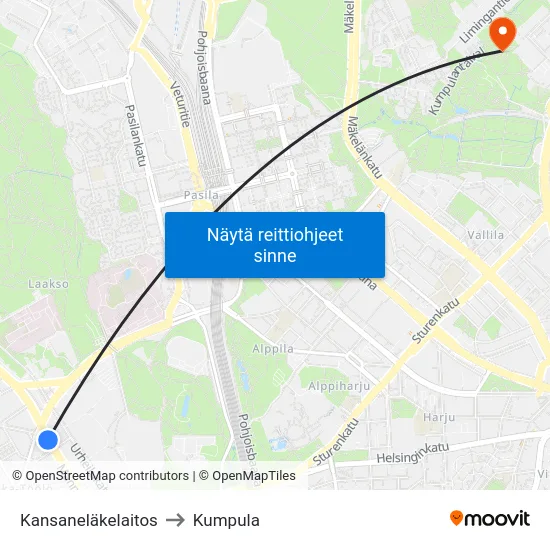 Kansaneläkelaitos to Kumpula map