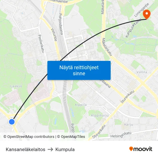 Kansaneläkelaitos to Kumpula map