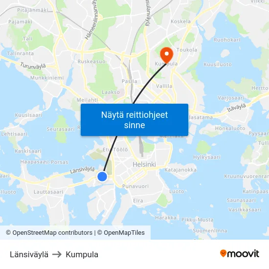 Länsiväylä to Kumpula map