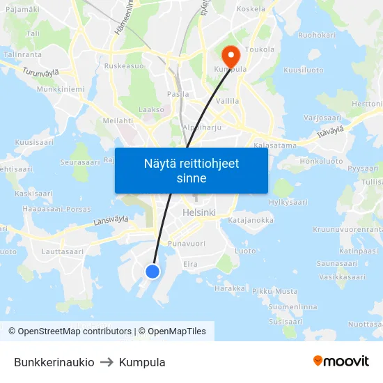 Bunkkerinaukio to Kumpula map