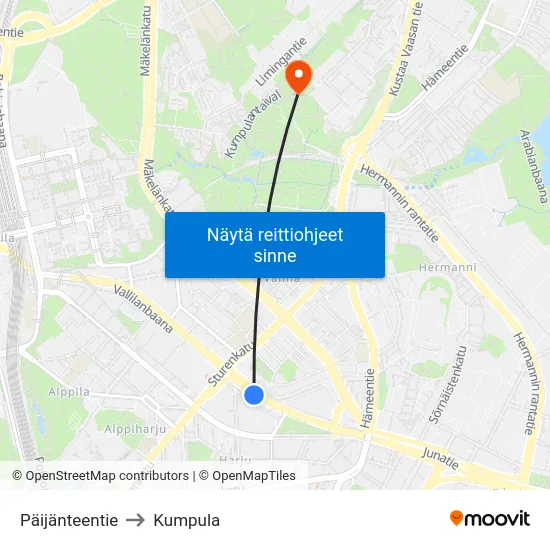 Päijänteentie to Kumpula map
