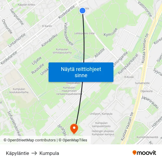 Käpyläntie to Kumpula map