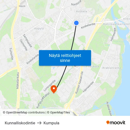 Kunnalliskodintie to Kumpula map