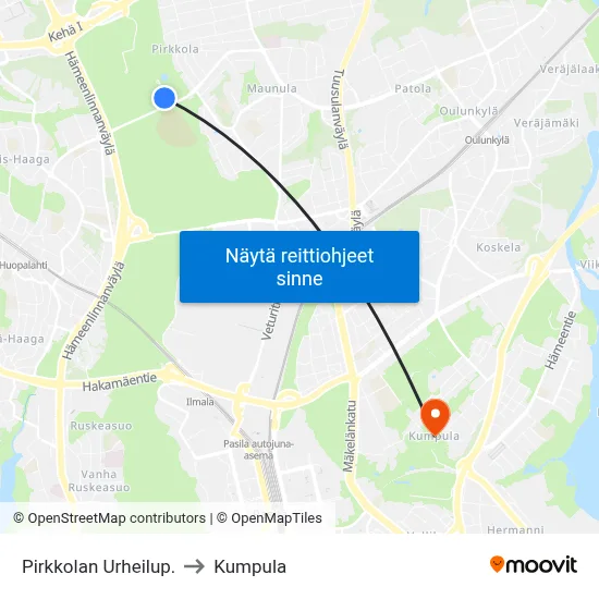 Pirkkolan Urheilup. to Kumpula map